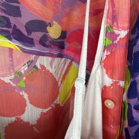 Soft Surroundings Sheer Multicolor Summer Festival Tunic Button Down Size L - Picture 10 of 16